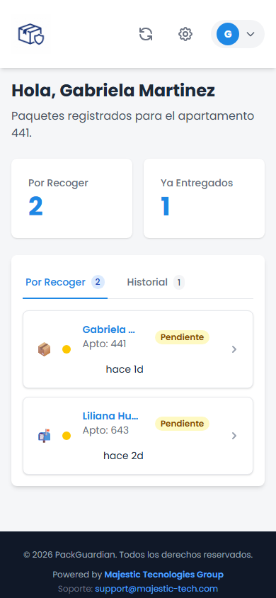 Vista de residente en PackGuardian